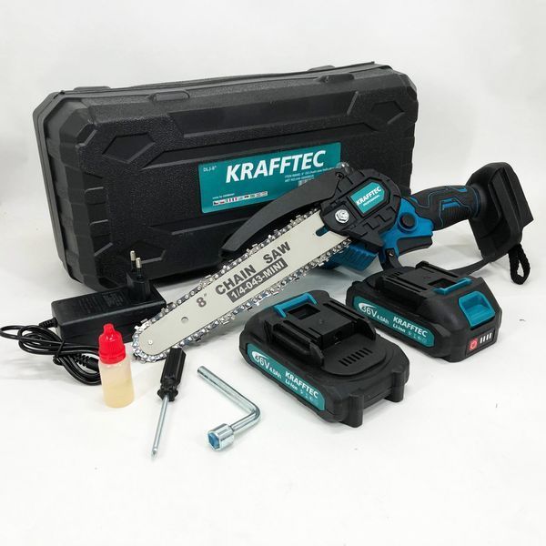 Акумуляторна ланцюгова міні пила 20 см у кейсі Krafftec (36V 4 Ач) + 2 акумулятори та індикатором заряду ws44184-1 фото