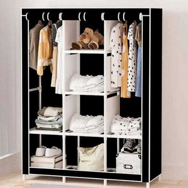 Шафа тканинна 3 секції складана з каркасом STORAGE WARDROBE 175 х 130 х 45 см. Колір: чорний ws99837-4 фото