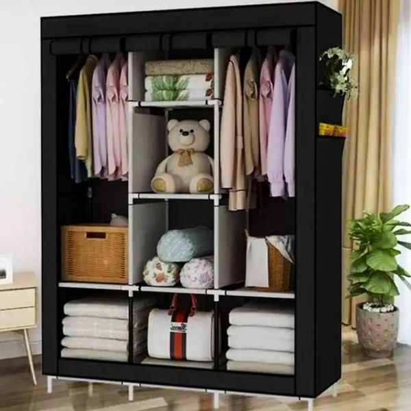 Шафа тканинна 3 секції складана з каркасом STORAGE WARDROBE 175 х 130 х 45 см. Колір: чорний ws99837-4 фото