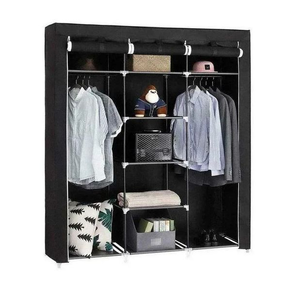 Шафа тканинна 3 секції складана з каркасом STORAGE WARDROBE 175 х 130 х 45 см. Колір: чорний ws99837-4 фото