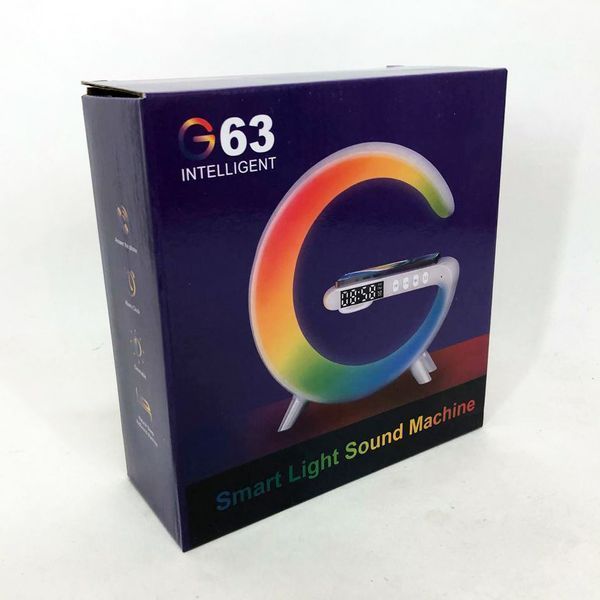 Розумний Нічний світильник G63 міні з Bluetooth Колонкою бездротовою зарядкою 10W Годинниками і RGB підсвічуванням ws69915 фото