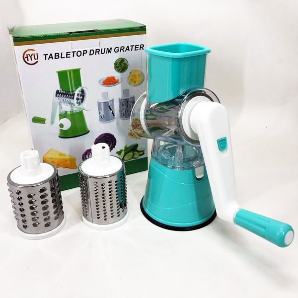 Овочерізка мультислайсер Tabletop Drum Grater Kitchen Master Терка для овочів та фруктів 3 насадки. Колір: блакитний ws22935-1 фото