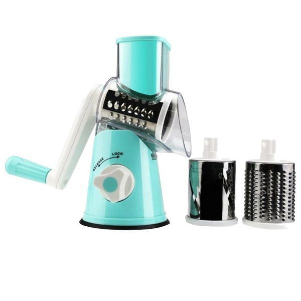 Овочерізка мультислайсер Tabletop Drum Grater Kitchen Master Терка для овочів та фруктів 3 насадки. Колір: блакитний ws22935-1 фото