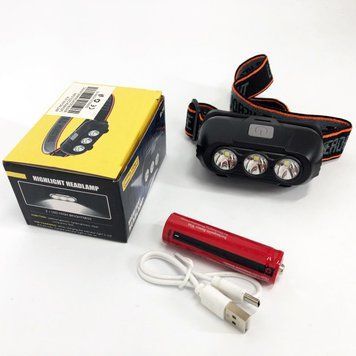 Ліхтар налобний акумуляторний KX-214-3LED, потужний світлодіодний ліхтарик на голову водонепроникний ws59499 фото