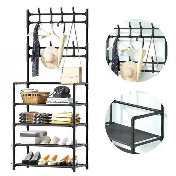 Вішалка для одягу New simple floor clothes rack з полицями для взуття метал ws99519 фото