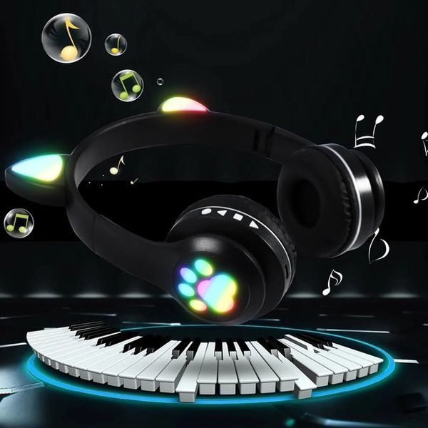 Бездротові навушники з котячими вушками та RGB підсвічуванням Cat VZV 23M. Колір: чорний ws53257 фото