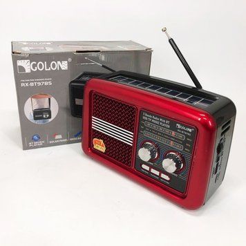 Радіо приймач Golon RX-BT978S сонячна панель AUX 3.5mm, Радіо приймач з акумулятором. Колір: червоний ws58712-1 фото