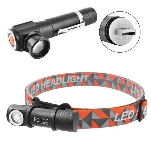 Ліхтар налобний акумуляторний Police W01-T6 USB з магнітом, портативний світлодіодний налобний ліхтар ws79995 фото