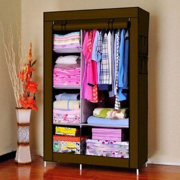 Шафа складна тканинна STORAGE WARDROBE KM-105 на 2 секції | Шафа розбірна з тканини | органайзер для одягу (106х45х170). Колір: коричневий ws59945 фото