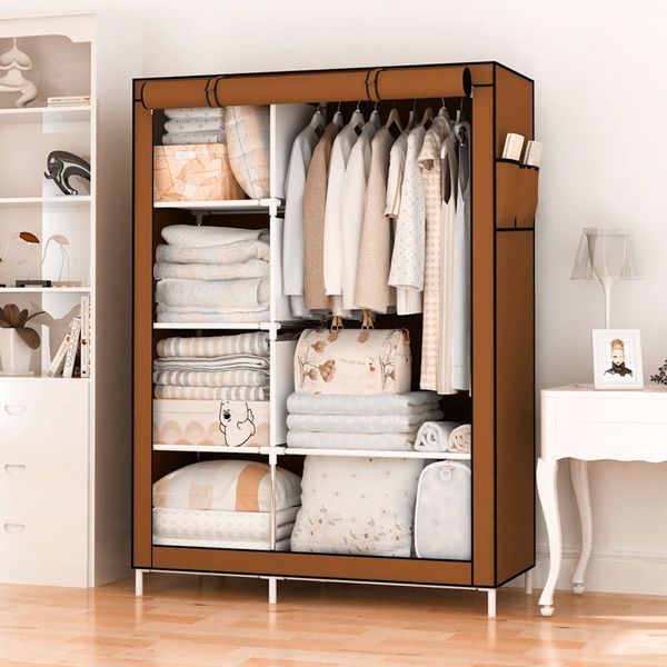 Шафа складна тканинна STORAGE WARDROBE KM-105 на 2 секції | Шафа розбірна з тканини | органайзер для одягу (106х45х170). Колір: коричневий ws59945 фото