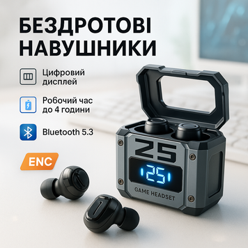 Бездротові навушники M25, Bluetooth 5.3, механічні армовані подвійного режиму ігрові ws45974 фото