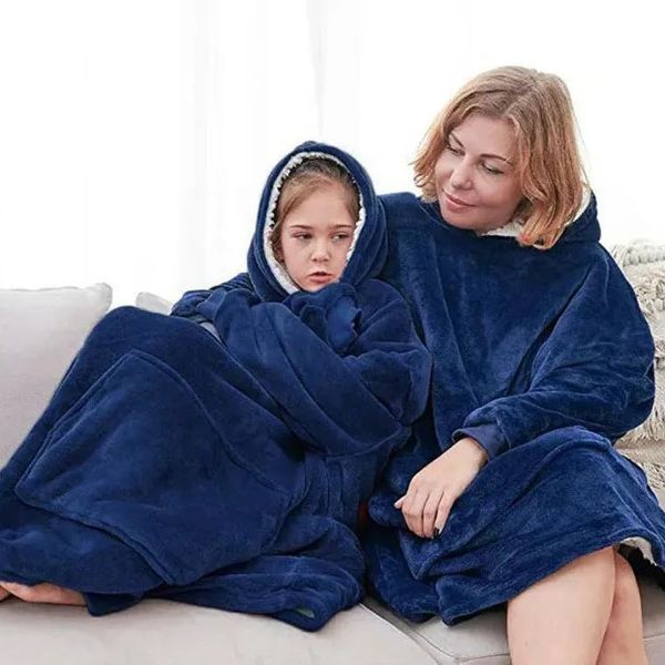 Толстовка плед з капюшоном і рукавами Huggle Hoodie оверсайз Blue ws96134 фото