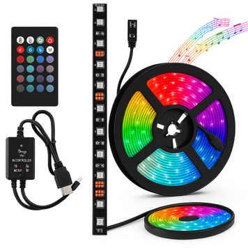 Світлодіодна стрічка SMD 5050 RGB LED 5 м IP65 з пультом та блоком живлення 220v, 5м, Стрічка світлодіодна 5050 ws26826 фото