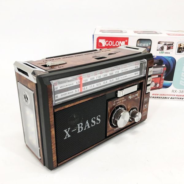 Радіоприймач портативне радіо Golon RX-381 акумуляторний ретро стовпчик usb sd mp3 fm. Колір: коричневий ws46321-1 фото
