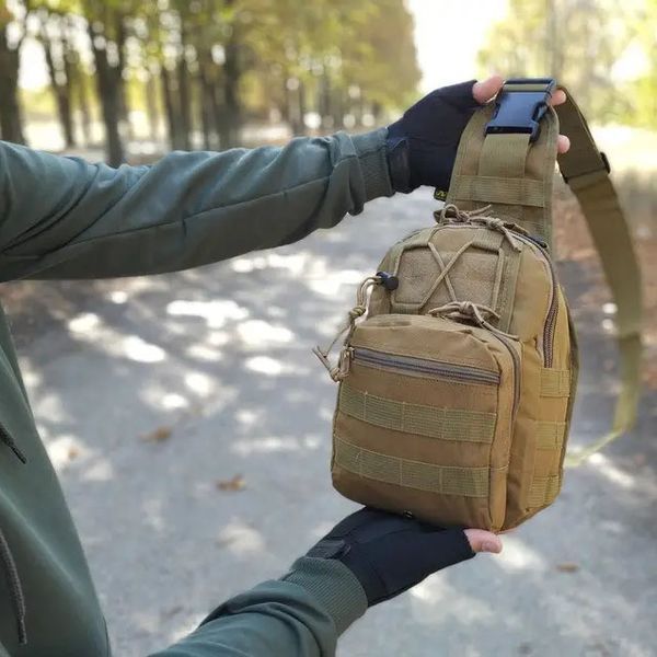 Якісна тактична сумка, укріплена чоловіча сумка, рюкзак тактичний слінг. Колір: койот ws54857-1 фото